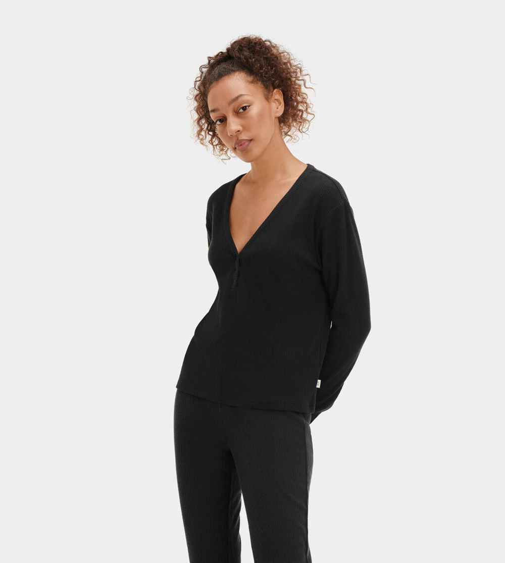 Ugg Loungewear Womens - Ugg Maxwell Henley Black - 751QLZNCS